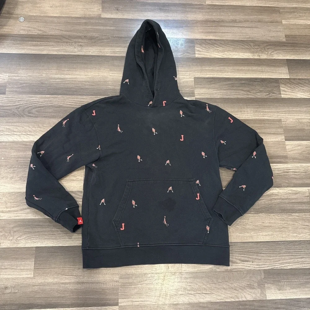 Jordan Black Pullover Hoodie Sweatshirt Sz Medium Black 16 Bit Graphic